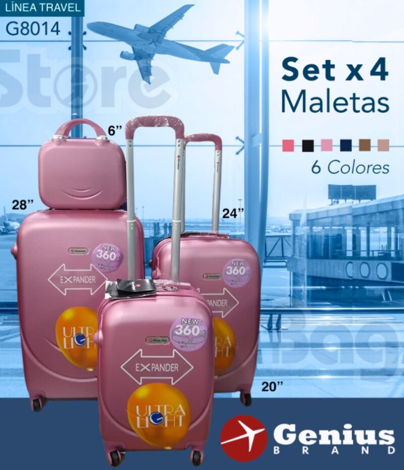 Set x 4 Piezas - 3 Maletas, 1 Neceser Viajero Genius 8014 - Imagen 4